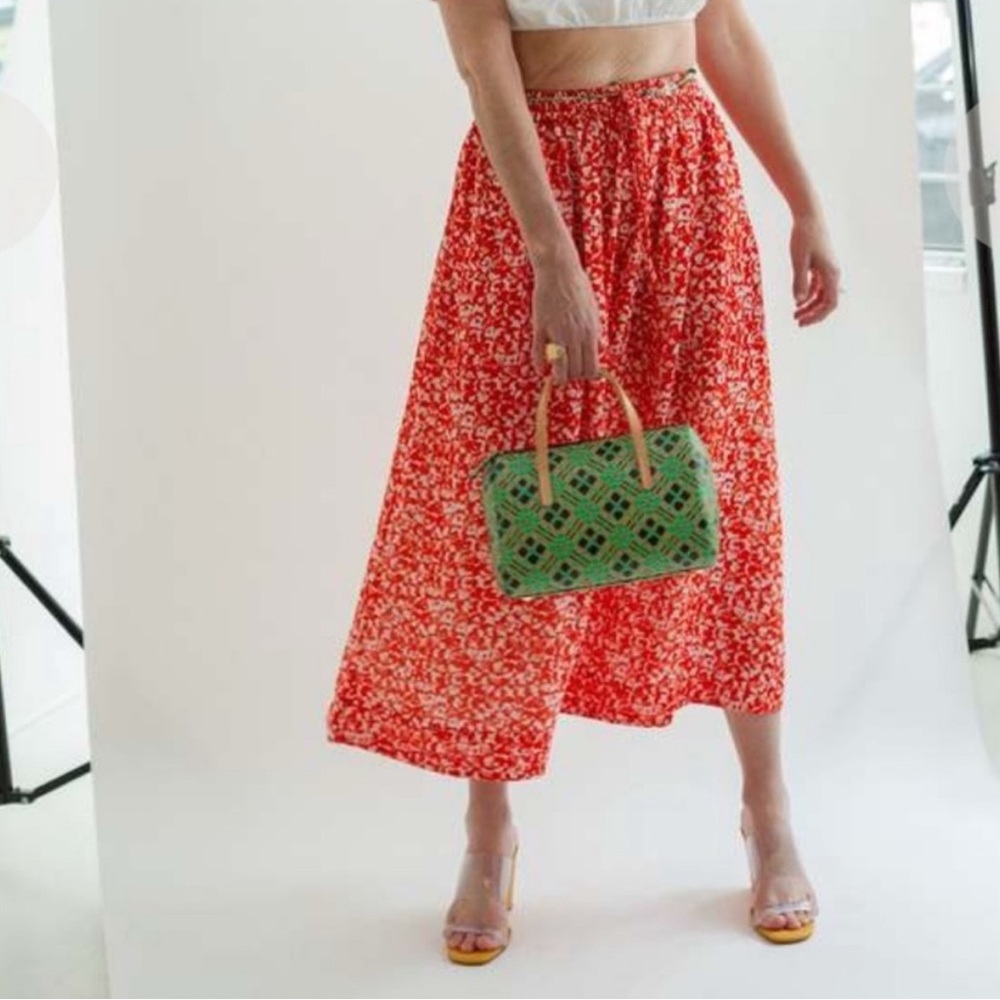 Ganni Red Floral Midi Skirt